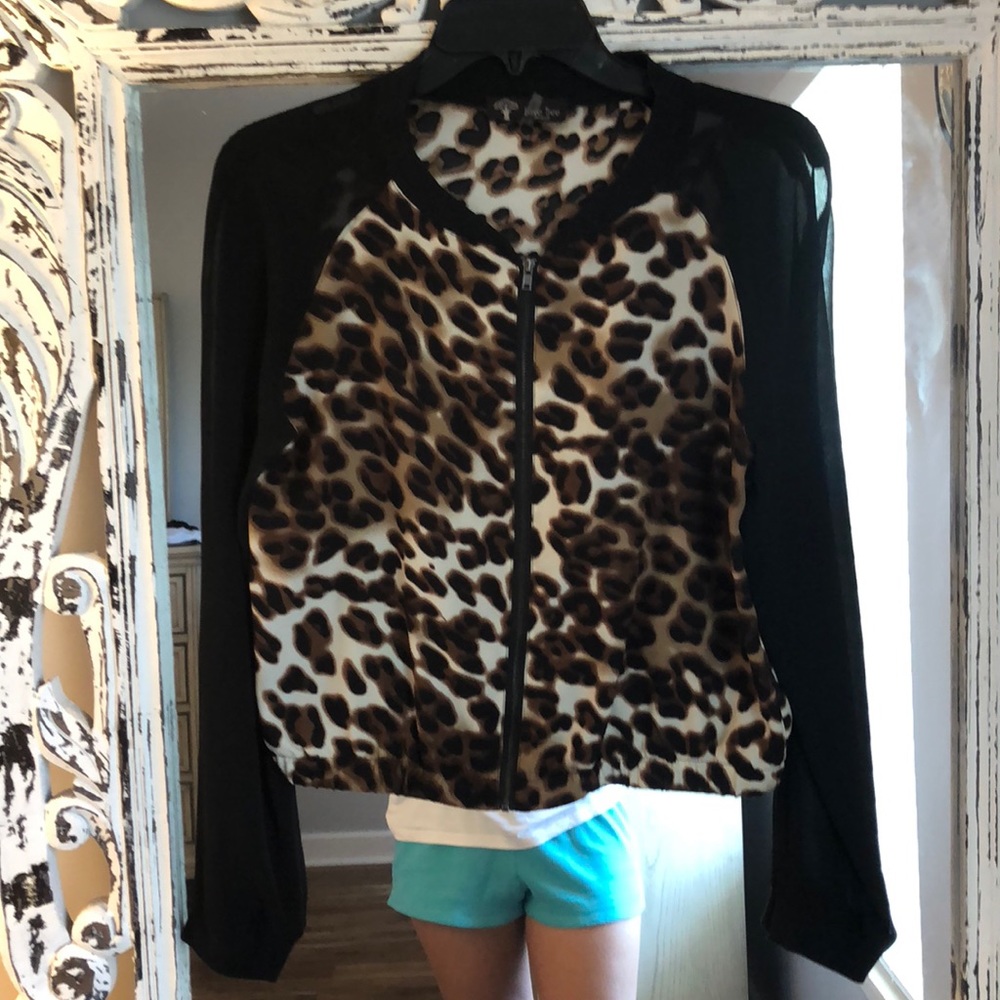Cheetah & Black Sheer Zip Up Jacket
